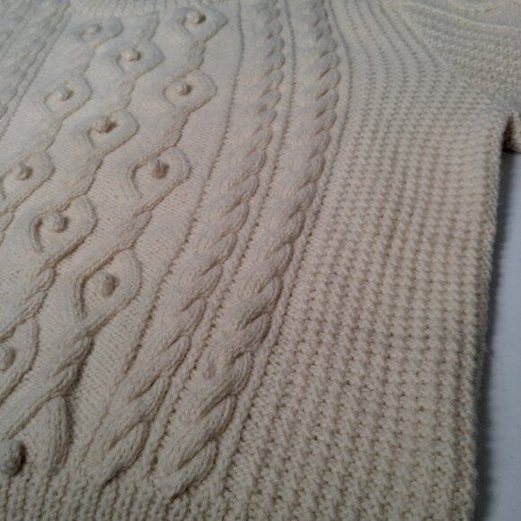 Aran Handknit Fisherman Sweater Men XL Natural Ivory Cable Chunky Knit Pullover - Picture 14 of 16